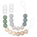 Baby silicone pacifier clips with Morandi beads and secure plastic clasp on white background - Style 1