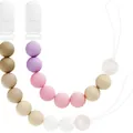 Set di due catenelle per ciuccio in silicone con perline color terra e viola opaco - Modello 6