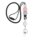 Detail of retractable silicone beaded lanyard with leopard print bead and silver metal clip - Style 2 [with Silver Stretch Buckle]