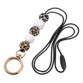 Detail of retractable silicone beaded lanyard with leopard print beads and gold clasp - Style 7 (With Gold Alloy Spring Buckle)
