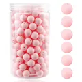 Cuentas redondas de silicona rosa para joyería DIY con envase transparente en fondo blanco - 12mm / 105 Piezas/Botella / Rosa Mariposa (47#)
