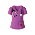 Purple medical scrub PVC charm with a stethoscope and red heart detail - Purple Nurse Uniform