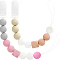 Catenella portaciuccio in silicone con perle morbide rosa e gialle per neonati - Modello 5