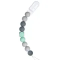 Attache-tétine en silicone avec perles grises et menthe pour bébés sur blanc - Style 03-2