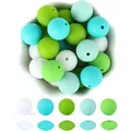 Set di perle in silicone colorate in una ciotola bianca per gioielli fai da te - Stile 80 (HX73) / 12mm Perline Tonde E Distanziatori / Serie Verde