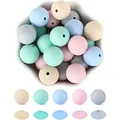Set di perle in silicone colorate per gioielli fai-da-te con perline tonde e piatte - Stile 81 (HX73) / 12mm Perline Tonde E Distanziatori / Toni Blu-Grigio
