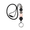Cordino con perline retrattile con stampa leopardata e perle in silicone rosa - Modello 12 [con Fibbia A Molla In Lega D'argento]