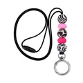 Retractable silicone beaded lanyard with zebra and leopard prints for ID cards and keys - Style 14 (With Silver Alloy Spring Buckle)