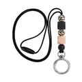 Retractable silicone beaded lanyard with leopard print and pink beads for keys - Style 15 (With Silver Alloy Spring Buckle)