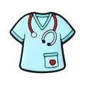 Sky blue nurse uniform silicone bead featuring a stethoscope and red heart design - New Blue Scrub Top
