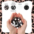50pcs 12mm silicone beads set in leopard print black and white for DIY jewelry making - Leopard Print and Black White Round Beads Style (Style 8)