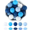 Blue and white gradient silicone round beads set for DIY jewelry making and crafts - Blue White Gradient