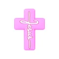 Rosa Silikonkreuz-Anhänger für DIY-Schmuck mit weißem Jesus-Schriftzug-Detail - Rosa Basis Weißer Text