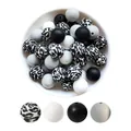 DIY silicone beads set featuring leopard print, black, white, and grey colors for jewelry - 15mm / Black Leopard Mix Style (57-3+29+27+99)