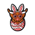 Easter Highland Cow silicone shoe charm with rabbit ears and colorful egg design - Highland Cow with Bunny Ears