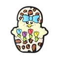 Cartoon chick hatching from leopard print egg silicone bead with blue bow and tulips - Leopard Lily Chick