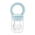 Baby fruit feeder pacifier with light blue ring handle and silicone mesh on white background - Grey Blue Fruit Feeder