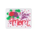 Silikonperle zum Muttertag mit I Love You Mom Blumentext in weißem Finish - Quadrat I Love You Mom