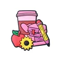 PVC schoenbedeltjes set schoolthema met koffiekopje, boeken, appel en zonnebloem - Zonnebloem Appel Koffie