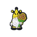 Simpatico charm in PVC per scarpe a forma di gnomo con corona gialla e girasole - Gnomo Girasole / Gnomo Margherita