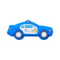Blaue Silikon-Polizeiauto-Perle für DIY-Armbänder mit gelbem Emblem und weißen Türen - Polizeiauto