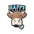 Cartoon brown bull head silicone bead for DIY crafts with HAPPY text and pipe detail - Happy Cow