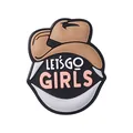 Western style cowgirl hat shoe charm with Let's Go Girls text in pink and brown - Cowboy Hat with Lips