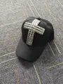 Black beret hat with metallic silver studs forming a large cross, punk street style - 27.5*7cm / Studded Cross Baseball Cap (棒球帽十字架)