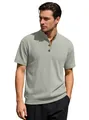 Men's sage green corduroy knit short sleeve polo with contrast color collar detail - Light Gray