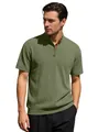 Men's olive green corduroy knit Henley shirt with vertical texture and ribbed cuffs - S / Army Green
