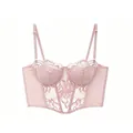 Französisches Retro Bustier Top aus rosa Spitze mit Blumenstickerei und Satin-Saum - S / Rosa