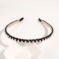 Elegant beaded headband featuring black crystal beads and white pearls in a contrast style - Rhinestone Pearl
