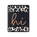 Rectangle silicone bead with golden hi lettering and black white leopard pattern - Leopard Hi