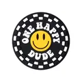 Round smile silicone charm with ONE HAPPY DUDE text and checkered border design - Round Style (ONE HAPPY DUDE) / Black