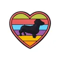 Cuenta de silicona de corazón con silueta de teckel sobre rayas de arcoíris retro - Juego de 20 Piezas / Perro salchicha