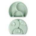 Mint green silicone baby divided plate with suction cups and BPA free markings - Mint Green Silicone Elephant Divided Plate