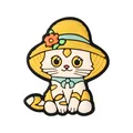 Cuenta de silicona de gato con sombrero de paja amarillo y lazo azul para manualidades - Gato Amarillo con Sombrero de Paja