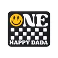 Black silicone charm with ONE HAPPY DADA text and yellow lightning eyes smiley face - Rounded Square Style (ONE HAPPY DADA) / Black