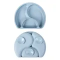 Food-grade silicone elephant divided baby plate with strong suction base in Morandi blue color - Grey Blue Silicone Elephant Divided Plate