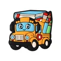 Cartoon yellow school bus PVC shoe charm with colorful pencils and blue books design - Cartoon School Bus