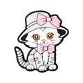 Cuenta de silicona de gato de dibujos animados blanco y negro con sombrero rosa para DIY - Gato Gris con Lazo