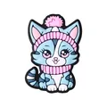 Abalorio de silicona de gato azul con gorro de invierno rosa y bufanda para accesorios DIY - Gato Azul