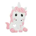 White and pink unicorn baby teether made of food-grade silicone with heart cutout - Pink - Unicorn Teether
