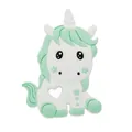 White and mint green unicorn silicone baby teether with heart shaped easy grip handle - Green - Unicorn Teether