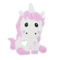 Pink and white unicorn baby teether made of food grade silicone with heart grip - Purple Pink - Unicorn Teether