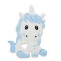 Blue and white silicone unicorn baby teether with heart-shaped grip for soothing gums - Blue - Unicorn Teether