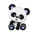 Cartoon panda silicone baby teether in black and white with blue accents and heart cutout - Blue - Panda Teether