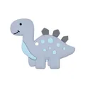 Light gray silicone dinosaur baby teether with blue accents and easy-grip hole - Grey - Dinosaur Teether