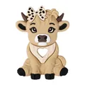 Khaki highland cow baby teether made of food-grade silicone with a heart cutout - Light Yellow Highland Cow With Bow Teether