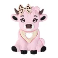Pink cartoon cow baby teether made of food-grade silicone with leopard print bow detail - Pink Highland Cow With Bow Teether